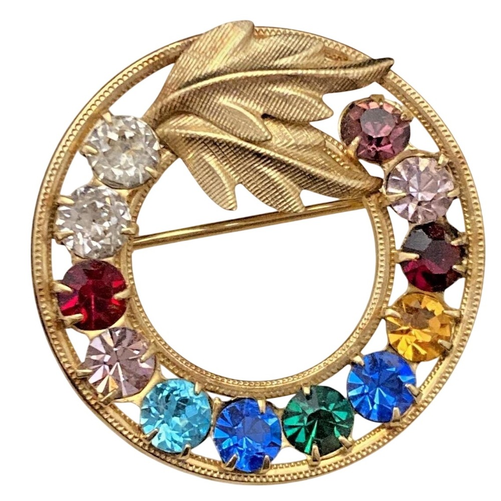 Vintage DCE 1/20 12KT GF Gold‎ Filled Circle Wreath Rhinestone Brooch Pin 4.5g